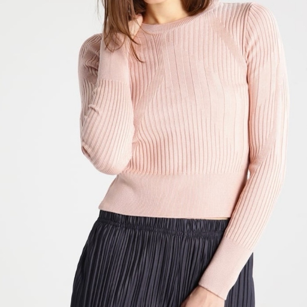 Topshop Pale Pink Long Sleeve Ribbed Knit Cropped Sweater Crew Neck Size 4